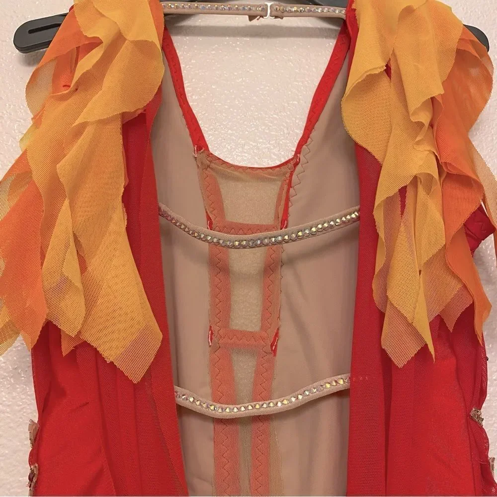 Fire flame Custom Solo lyrical embellished rhinestone Dance Costume LA adult
